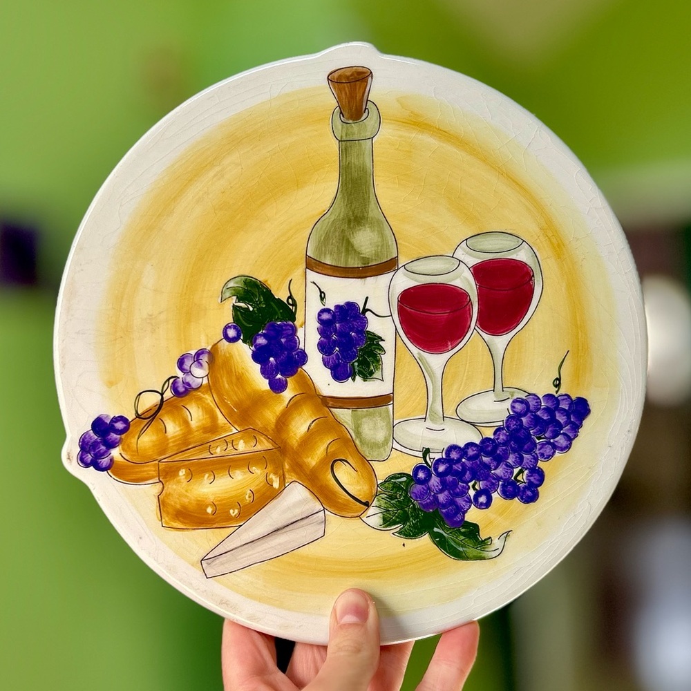 Vintage Bread Grape & Wine Ceramic Bordeaux Cafe Sonoma Kitchen Trivet Platter